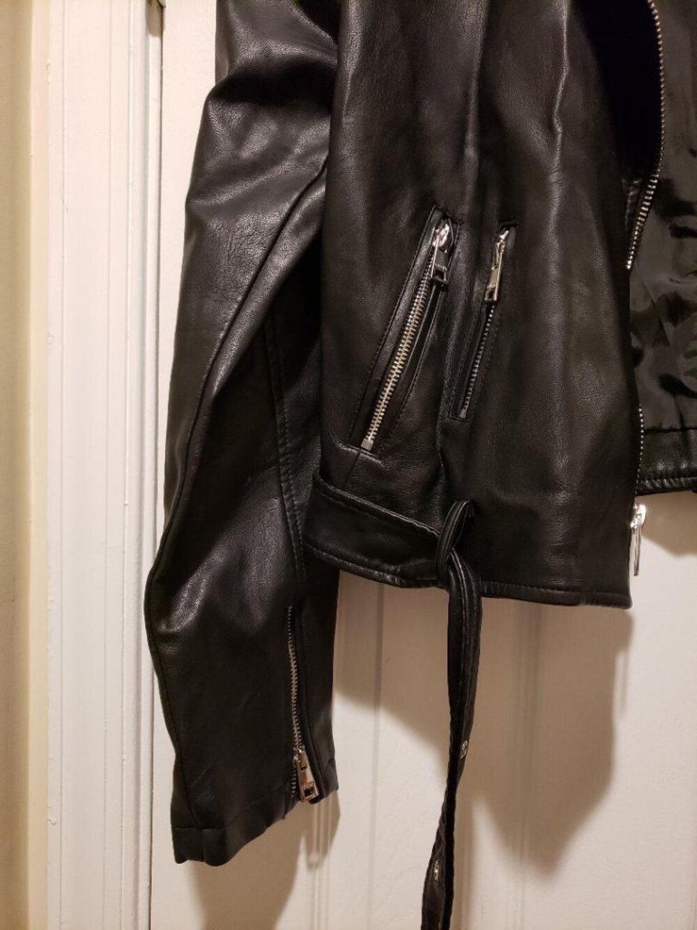 Levi's Black Faux Leather Moto Jacket with Belt - Picture 3 of 4